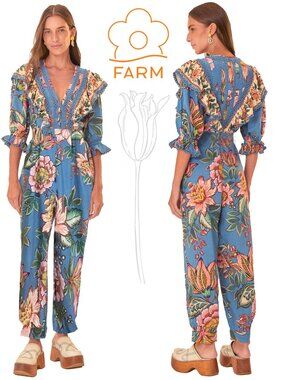 FARM RIO Blue Wonderful Bouquet Lenzing™ Ecovero™ Euroflax™ Jumpsuit